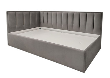 Pilkos spalvos lova KAI-ETN-MIN-3 - elegantiško dizaino viengulė funkcionali lova su patalynės dėže. Skirta 90x200 cm čiužiniui.