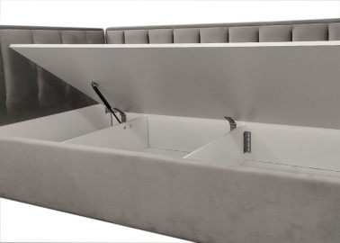 Pilkos spalvos lova KAI-ETN-MIN-3 - elegantiško dizaino viengulė funkcionali lova su patalynės dėže. Skirta 90x200 cm čiužiniui.