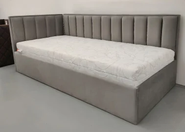 Pilkos spalvos lova KAI-ETN-MIN - elegantiško dizaino viengulė funkcionali lova su patalynės dėže. Skirta 90x200 cm čiužiniui.