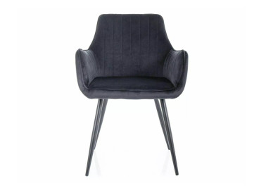 Apple Velvet kėdė su prabangiu juodos spalvos veliūriniu audiniu bei matinio juodo metalo rėmu. Ergonomiškas baldo dizainas – idealus moderniam interjerui, suteikiant jaukumo ir elegancijos.