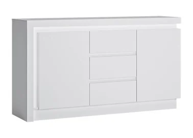 Modernaus dizaino komoda baltos blizgios spalvos su LED apšvietimu.