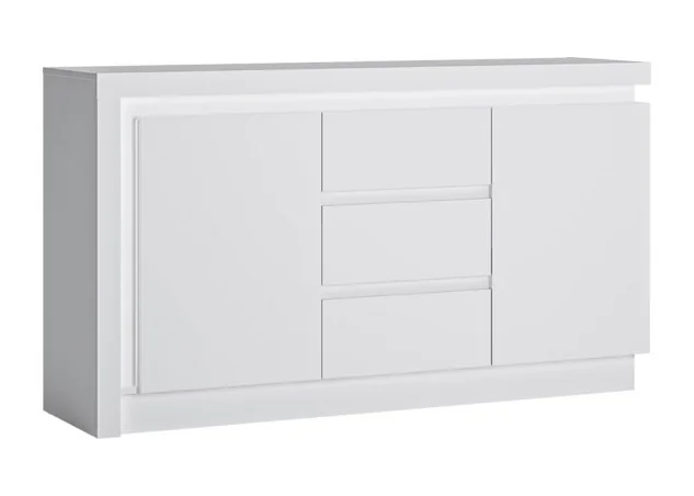 Modernaus dizaino komoda baltos blizgios spalvos su LED apšvietimu.