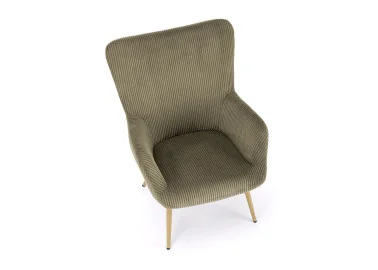 Alyvuogių spalvos skandinaviško dizaino minkštas fotelis Amaro. Fotelis apsiūtas kokybišku ypatingai švelniu ir maloniu velvetiniu audiniu.
