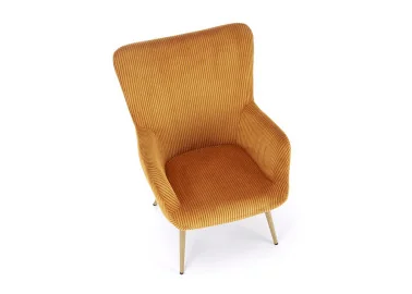 Garstyčių spalvos skandinaviško dizaino minkštas fotelis Amaro. Fotelis apsiūtas kokybišku ypatingai švelniu ir maloniu velvetiniu audiniu.