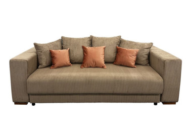 Ypatingai žavi, minkšta ir patogi smėlio spalvos sofa-lova ALL-CHI nepaliks abejingų! Sofa-lova su aukštos kokybės velvetiniu audiniu, erdvia patalynės dėže ir miegama dalimi, kurios dydis net 160 x 200 cm!