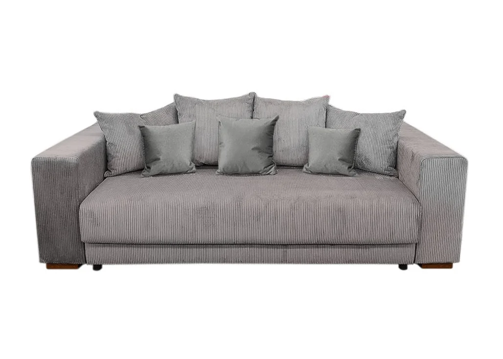 Ypatingai žavi, minkšta ir patogi pilkos spalvos sofa-lova ALL-CHI nepaliks abejingų! Sofa-lova su aukštos kokybės velvetiniu audiniu, erdvia patalynės dėže ir miegama dalimi, kurios dydis net 160 x 200 cm!