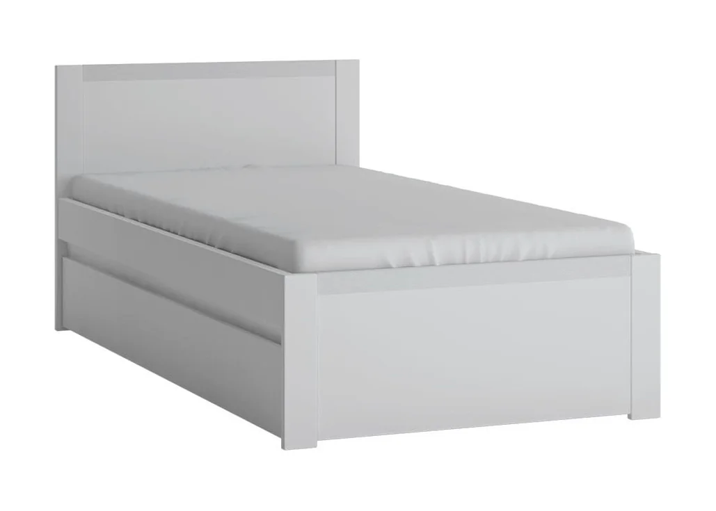 Minimalistinio stiliaus lova vaikų kambariui matinės baltos spalvos.