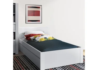 Minimalistinio stiliaus lova vaikų kambariui matinės baltos spalvos.