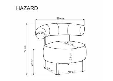 Unikalaus dizaino minimalistinis cinamono spalvos fotelis Hazard. Subtilios formos fotelis su milteliniu būdu dažytomis metalinėmis kojomis.