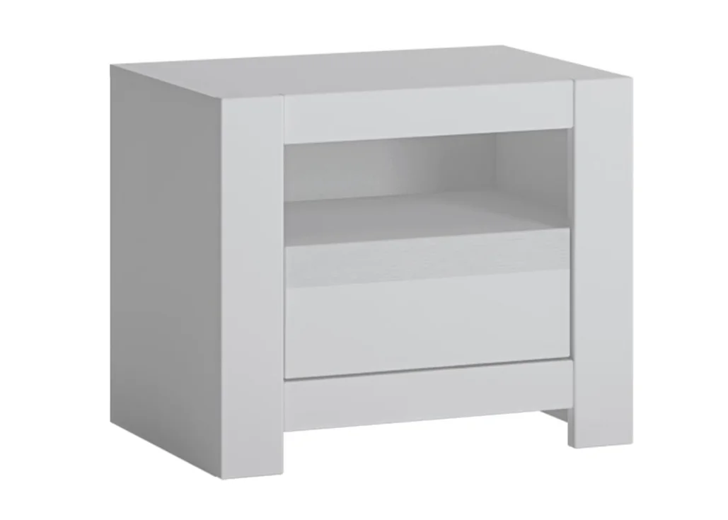 Minimalistinio stiliaus naktinis staliukas vaikų ar paauglių kambariui matinės baltos spalvos.