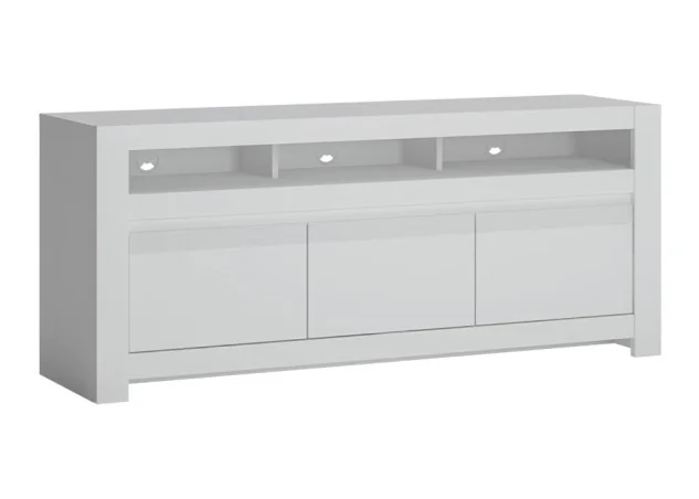 Minimalistinio stiliaus TV staliukas matinės baltos spalvos.