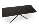 Modernaus dizaino išskleidžiamas stalas Vitorino su juodo marmuro raštu dekoruotu stalviršiu ir tvirtomis juodomis metalinėmis kojomis. Stalas išsiskleidžia nuo 160 cm iki 220 cm.