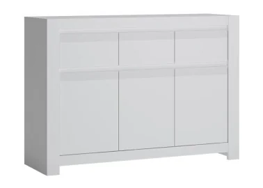 Minimalistinio stiliaus komoda matinės baltos spalvos.
