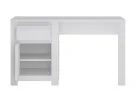 Minimalistinio stiliaus rašomasis stalas matinės baltos spalvos.