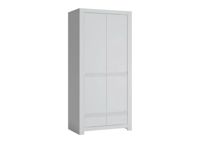 Minimalistinio stiliaus dviejų durų spinta matinės baltos spalvos.