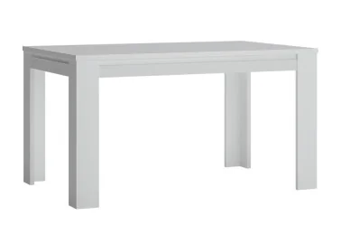 Minimalistinio stiliaus išskleidžiamas stalas matinės baltos spalvos.