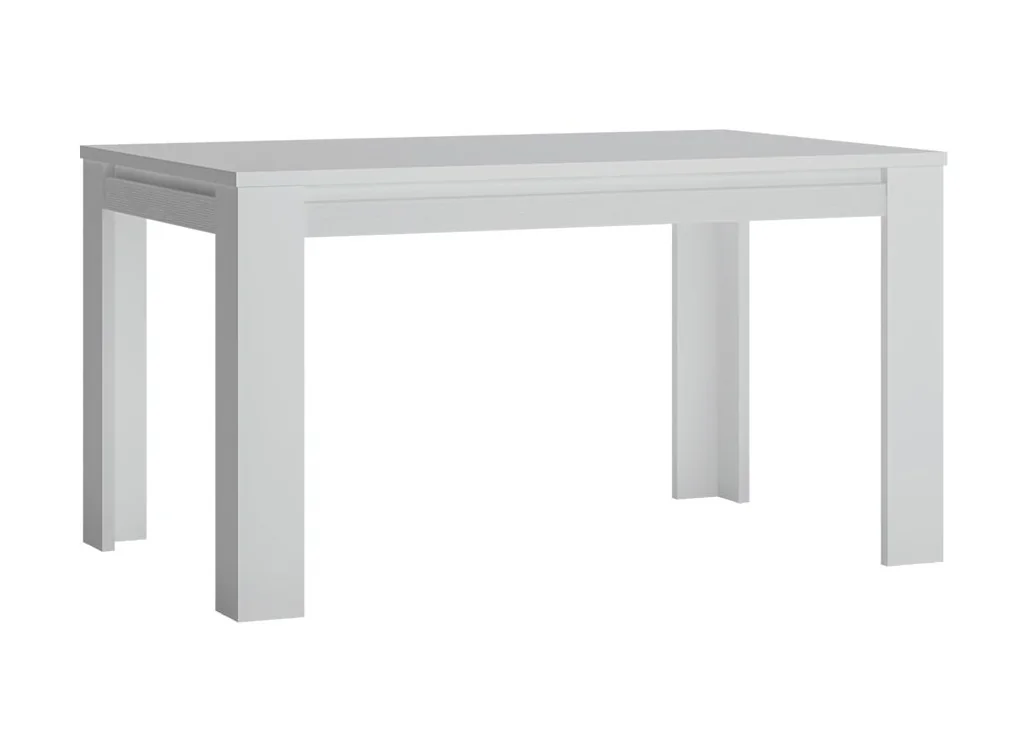 Minimalistinio stiliaus išskleidžiamas stalas matinės baltos spalvos.