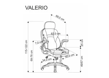 Pilkos ir juodos spalvos derinio ergonomiška biuro kėdė Valerio. Kėdė su TILT mechanizmu, su reguliuojamais porankiais ir plastikiniais ratukais, apsiūta eko odos ir gobeleno deriniu.