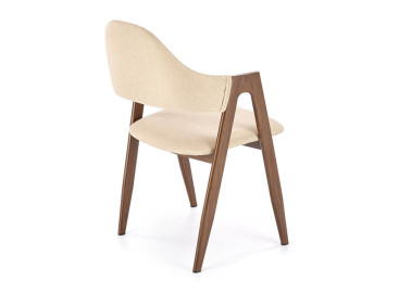 Smėlio spalvos elegantiška modernaus dizaino kėdė K344. Kėdė apmušta kokybišku tvirtu gobelenu, o kojelės pagamintos iš milteliniu būdu dažyto plieno.