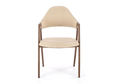Smėlio spalvos elegantiška modernaus dizaino kėdė K344. Kėdė apmušta kokybišku tvirtu gobelenu, o kojelės pagamintos iš milteliniu būdu dažyto plieno.