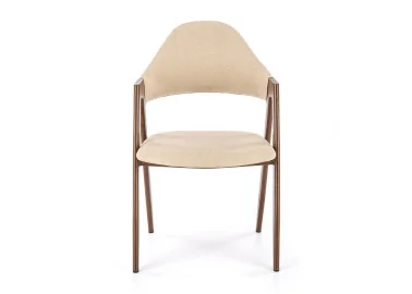Smėlio spalvos elegantiška modernaus dizaino kėdė K344. Kėdė apmušta kokybišku tvirtu gobelenu, o kojelės pagamintos iš milteliniu būdu dažyto plieno.
