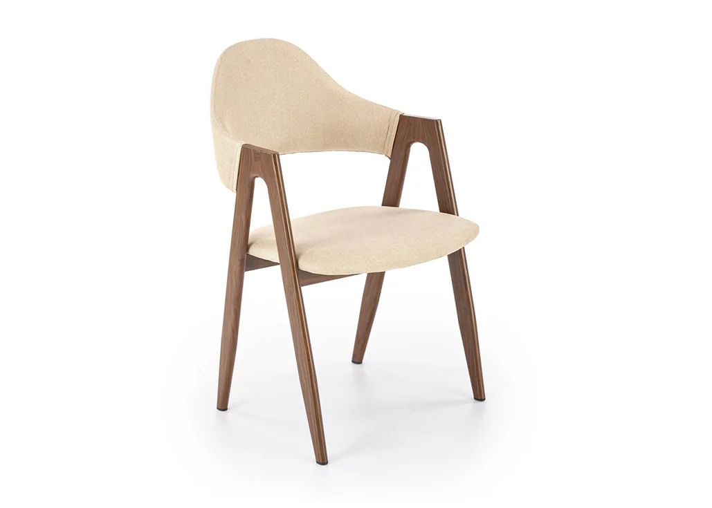 Smėlio spalvos elegantiška modernaus dizaino kėdė K344. Kėdė apmušta kokybišku tvirtu gobelenu, o kojelės pagamintos iš milteliniu būdu dažyto plieno.