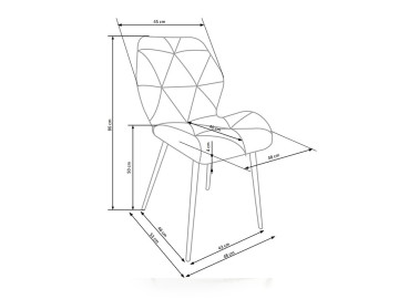 Cinamono spalvos veliūrinė modernaus dizaino kėdė K453. Išskirtinė kėdės forma ir trikampio dygsniuoti raštai suteikia baldui unikalumo. Kėdė aptraukta kokybišku veliūriniu audiniu, o kojelės pagamintos iš milteliniu būdu dažyto metalo.