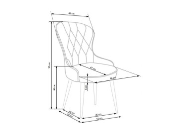 Žalios spalvos klasikinio stiliaus kėdė K366 su rombo formos dygsniais. Tvirtas veliūrinis audinys, stabilios metalinės kojos ir ergonomiška kėdės forma - suteiks ypatingai komfortišką sėdėjimą.
