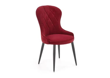 Bordo spalvos klasikinio stiliaus kėdė K366 su rombo formos dygsniais. Tvirtas veliūrinis audinys, stabilios metalinės kojos ir ergonomiška kėdės forma - suteiks ypatingai komfortišką sėdėjimą.