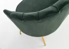 Elegantiška žalios spalvos veliūrinė sofa Amorinito XL. Ši dvivietė sofa pasiūta iš aukštos kokybės veliūrinio audinio, o kojelės pagamintos iš aukso spalvos milteliniu būdu dažyto plieno.