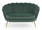 Elegantiška žalios spalvos veliūrinė sofa Amorinito XL. Ši dvivietė sofa pasiūta iš aukštos kokybės veliūrinio audinio, o kojelės pagamintos iš aukso spalvos milteliniu būdu dažyto plieno.