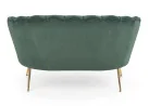 Elegantiška žalios spalvos veliūrinė sofa Amorinito XL. Ši dvivietė sofa pasiūta iš aukštos kokybės veliūrinio audinio, o kojelės pagamintos iš aukso spalvos milteliniu būdu dažyto plieno.