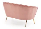 Elegantiška rožinės spalvos veliūrinė sofa Amorinito XL. Ši dvivietė sofa pasiūta iš aukštos kokybės veliūrinio audinio, o kojelės pagamintos iš aukso spalvos milteliniu būdu dažyto plieno.