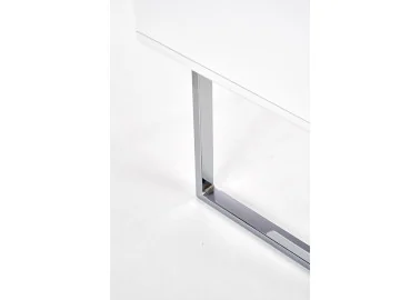 Minimalistinio dizaino rašomasis stalas B30 - nedidelis, blizgios baltos spalvos stalas su chromuotomis metalinėmis kojomis. Stalas turi du patogius stalčius.