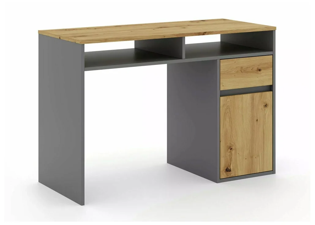 Modernus ir praktiškas antracito ir Artisan ąžuolo spalvų derinio rašomasis stalas B-012, pagamintas iš laminuotų drožlių plokščių – idealus pasirinkimas patogiai darbo vietai sukurti.