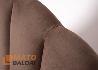 Rudos spalvos veliūrinė lova KAI-ETN - elegantiško dizaino dvigulė funkcionali lova su patalynės dėže, kietu dugnu ir natūralios medienos grotelėmis. Lova skirta 160x200 cm čiužiniui.