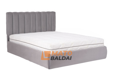 Pilkos spalvos lova KAI-ETN - elegantiško dizaino dvigulė funkcionali lova su patalynės dėže, kietu dugnu ir natūralios medienos grotelėmis. Lova skirta 160x200 cm čiužiniui.
