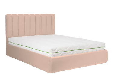Smėlio spalvos lova KAI-ETN-2 - elegantiško dizaino dvigulė funkcionali lova su patalynės dėže, kietu dugnu ir natūralios medienos grotelėmis. Lova skirta 160x200 cm čiužiniui.