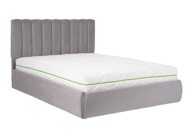 Pilkos spalvos lova KAI-ETN - elegantiško dizaino dvigulė funkcionali lova su patalynės dėže, kietu dugnu ir natūralios medienos grotelėmis. Lova skirta 160x200 cm čiužiniui.