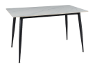 Valgomojo stalas RION – modernus ir stilingas pasirinkimas, sukurtas tiems, kurie vertina šiuolaikišką dizainą bei patvarumą. Baltos marmuro imitacijos keraminis stalviršis derinamas su juodo metalo rėmu, todėl baldas atrodo elegantiškai ir kartu solidžiai.