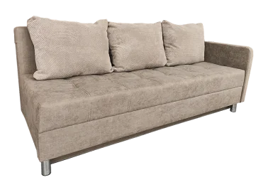 Sofa - ELE-BEN 89 – stilingas ir funkcionalus baldas su išskleidžiama miego funkcija. Smėlio spalvos modelis su trimis dvipusėmis pagalvėmis. Idealus svetainei, miegamajam ar kitoms erdvėms. Kampo pusė universali!