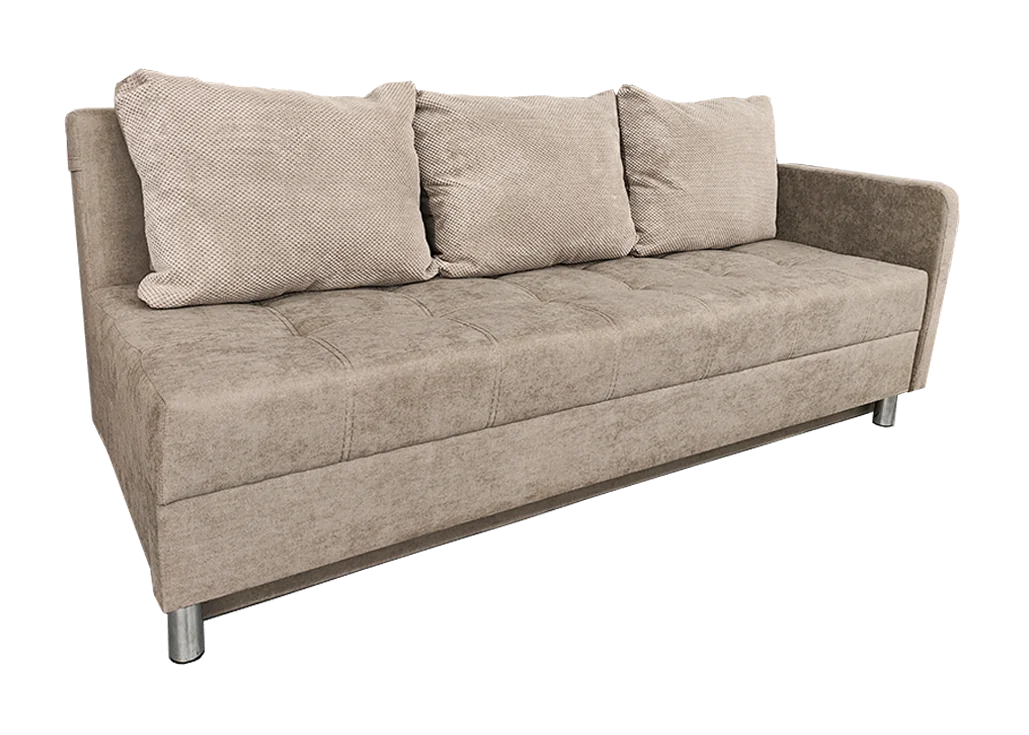 Sofa - ELE-BEN 89 – stilingas ir funkcionalus baldas su išskleidžiama miego funkcija. Smėlio spalvos modelis su trimis dvipusėmis pagalvėmis. Idealus svetainei, miegamajam ar kitoms erdvėms. Kampo pusė universali!