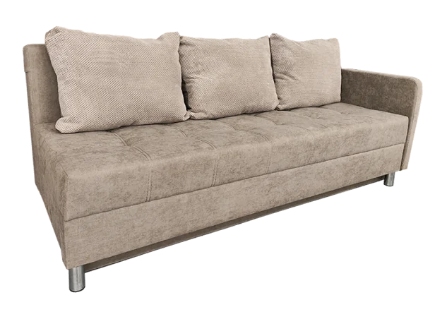 Sofa - ELE-BEN 89 – stilingas ir funkcionalus baldas su išskleidžiama miego funkcija. Smėlio spalvos modelis su trimis dvipusėmis pagalvėmis. Idealus svetainei, miegamajam ar kitoms erdvėms. Kampo pusė universali!