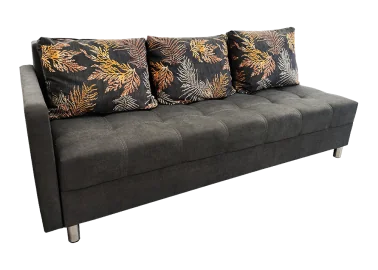 Sofa - ELE-BEN 89 – stilingas ir funkcionalus baldas su išskleidžiama miego funkcija. Tamsiai pilkos spalvos modelis su trimis dvipusėmis pagalvėmis. Idealus svetainei, miegamajam ar kitoms erdvėms. Kampo pusė universali!
