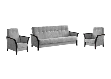 Baldų komplektas MAR-ROK – elegantiško dizaino svetainės baldų komplektas su miegamąja funkcija ir patalynės dėže. Komplektą sudaro trivietė sofa ir du foteliai. Galite rinktis net iš keturių stilingų spalvų – šviesiai pilkos, tamsiai pilkos, žalios arba kreminės, todėl baldą lengvai priderinsite prie savo interjero ir sukursite norimą nuotaiką namuose.