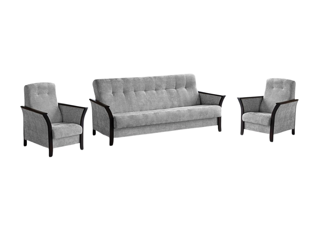 Baldų komplektas MAR-ROK  – elegantiško dizaino svetainės baldų komplektas su miegamąja funkcija ir patalynės dėže. Komplektą sudaro trivietė sofa ir du foteliai. Galite rinktis net iš keturių stilingų spalvų – šviesiai pilkos, tamsiai pilkos, žalios arba kreminės, todėl baldą lengvai priderinsite prie savo interjero ir sukursite norimą nuotaiką namuose.