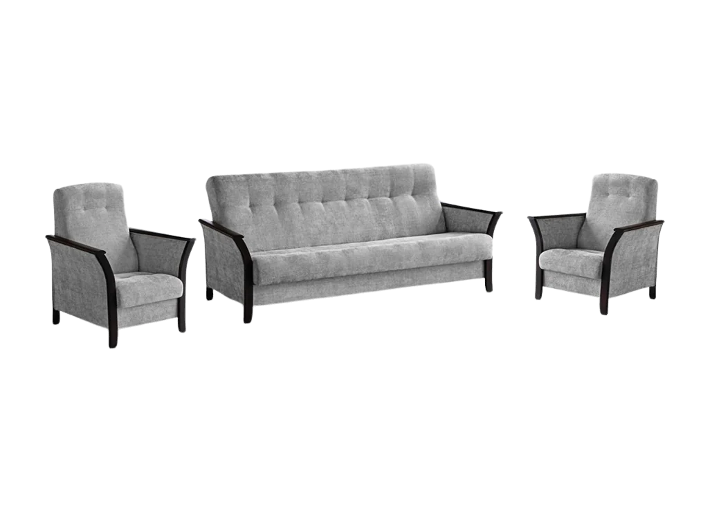 Baldų komplektas MAR-ROK  – elegantiško dizaino svetainės baldų komplektas su miegamąja funkcija ir patalynės dėže. Komplektą sudaro trivietė sofa ir du foteliai. Galite rinktis net iš keturių stilingų spalvų – šviesiai pilkos, tamsiai pilkos, žalios arba kreminės, todėl baldą lengvai priderinsite prie savo interjero ir sukursite norimą nuotaiką namuose.