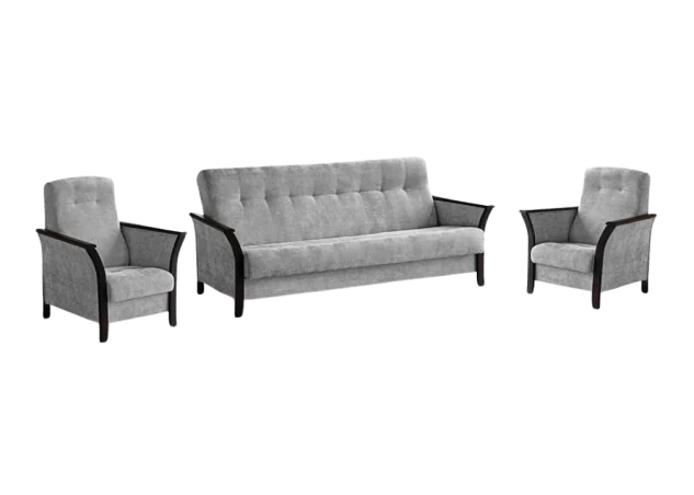 Baldų komplektas MAR-ROK  – elegantiško dizaino svetainės baldų komplektas su miegamąja funkcija ir patalynės dėže. Komplektą sudaro trivietė sofa ir du foteliai. Galite rinktis net iš keturių stilingų spalvų – šviesiai pilkos, tamsiai pilkos, žalios arba kreminės, todėl baldą lengvai priderinsite prie savo interjero ir sukursite norimą nuotaiką namuose.