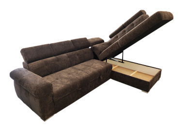 Stilingas, patogus minkštas kampas PYK-ATL su kasdieniam naudojimui tinkama miegojimo funkcija ir patalynės dėže.