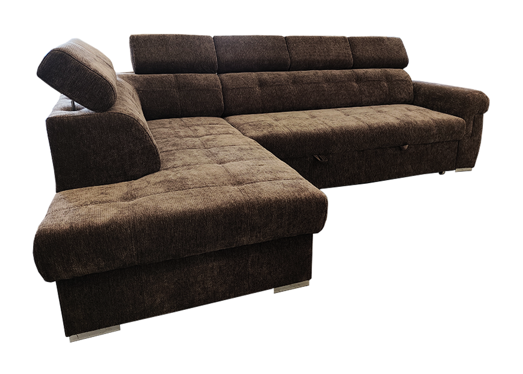 Stilingas, patogus minkštas kampas PYK-ATL su kasdieniam naudojimui tinkama miegojimo funkcija ir patalynės dėže.